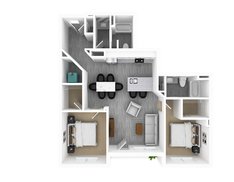 2 Bed 2 Bath, 1,367 sq ft, Eucalyptus I Floorplan at The Whit in Indianapolis, IN 46204